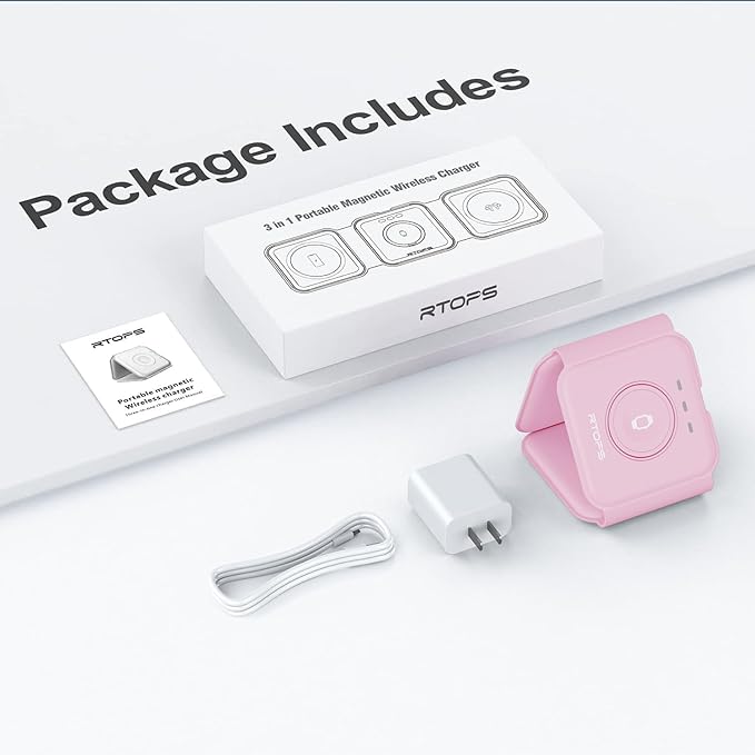 Wireless Charger 3 in 1,RTOPS Magnetic Traval Wireless Charging Station Multiple Devices,GaN 3 in 1 Charging Station,Compatible iphone17/16/15/14/13/Pro/Max,iWatch,AirPods4/3/2/Pro(Adapter Includes)