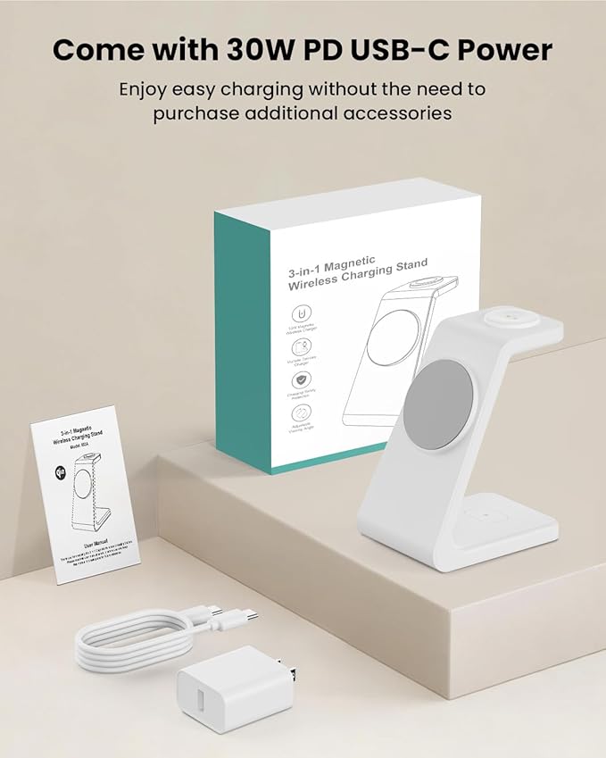 Magsafe Wireless Charging Station for iPhone: Certified 15W Fast Charging Station, 3 in 1 Magnetic Charger Stand for iPhone 17/16/15/14/13/12 Series, Apple Watch, AirPods 4/3/Pro