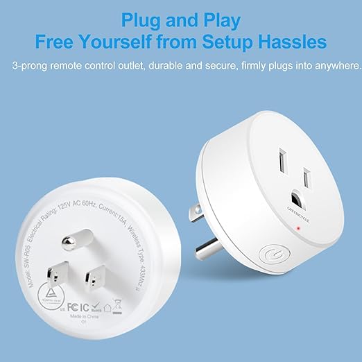 GreenCyle 4 Plug-in Light Switches with 1 Remote, Wireless Remote Control Light Bulb with Wall Switch, 15A/1500W, TUV List, No Wiring, 500ft RF Range, for Lamps, Household