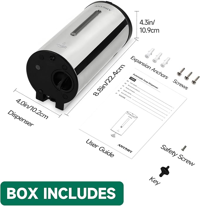 anydry Touchless Automatic Liquid Soap Dispense Wall Mount 25oz Large Capacity Stainless Steel for Commercial (Polished)
