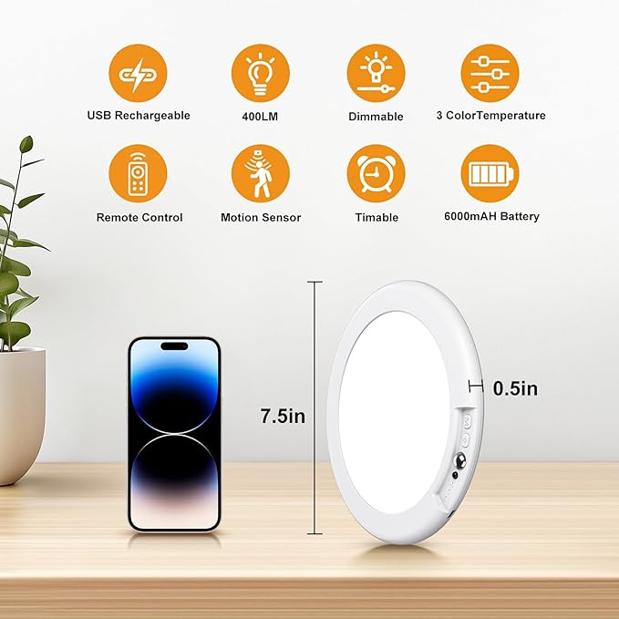 2 Pack Rechargeable Motion Sensor Closet Light, Wireless Ceiling Light Battery Operated Shower Light with Remote, Magnetic Dimmable Timing Motion Sensor Light for Shower Closet Bathroom