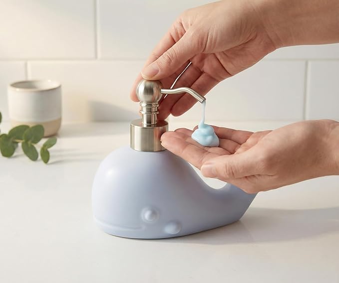 Cute Whale Shape Soap/Hand Sanitizer Metal Pump Dispenser, Refillable for Bathroom Accessories, Gifts for Kids (Matt Blue)