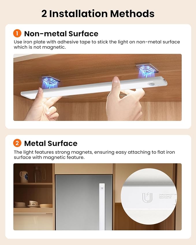 8 Inch Under Cabinet Lights, Upgraded 41 LED Rechargeable Magnetic Motion Sensor Light Indoor, Brightness Dimmable 6500K Stepless Dimming Closet Light, for Under Counter, Kitchen, Closet, 2 Packs