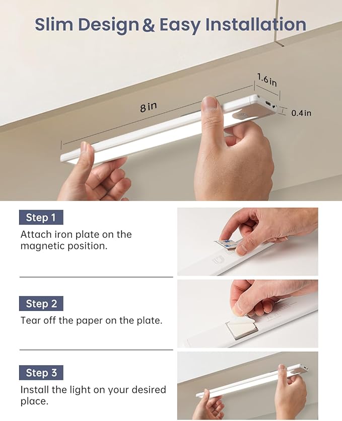 Pak Under Cabinet Lighting, 5 Pack 8 Inch 41 LED Motion Sensor Lights, Rechargeable Battery Operated Closet Light, Wireless Magnetic Dimmable 6500K Daylight White Under Counter Lights for Kitchen