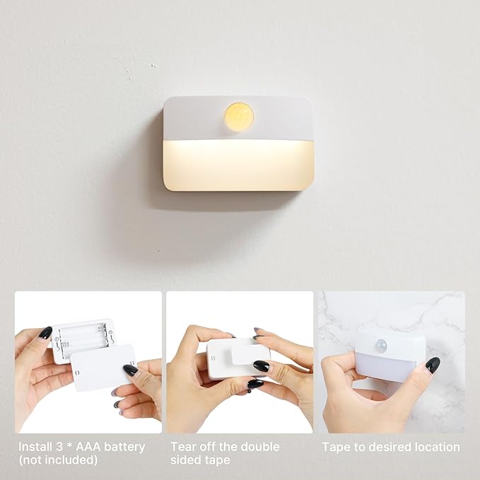 Guankai 16 Pack Motion Sensor Stair Light for Indoor, Battery Operated Closet Lights, Stick on Anywhere Hallway Lamp, Portable Led Night Lamps for Bedroom Under Cabinet Kitchen