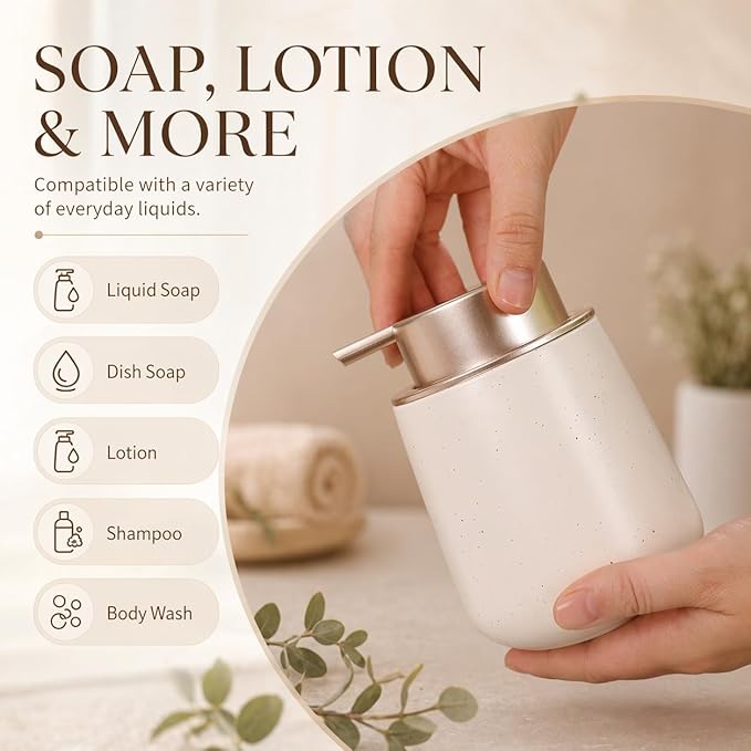 Bosilunlife Hand Soap Dispenser - 12oz Ceramic Soap Dispenser Bathroom Refillable Liquid Soap Pump Dispenser for Bathroom Kitchen Dispenser for Dish Soap with Easy-to-Press Pump