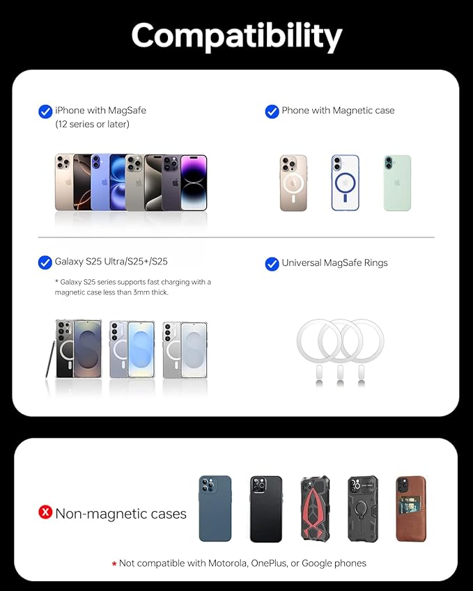 ULiXWH 10,000mAh for MagSafe Power Bank Ultra Slim, Magnetic Wireless Charger with USB-C Cable, Fast Charging Portable Battery for iPhone 17/16/15/14/13/12 Series, All-Metal Design, Silver