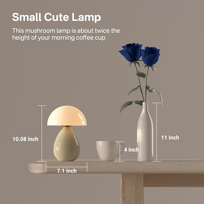 Dawnwake Mushroom Lamp Table Lamp for Bedroom,Ice Crackle Desk Lamp Bedside Small Lamps for Living Room Night Stands,Table Lamps Cute Modern Mid Century Lamps(Cream-Ice Crackle)