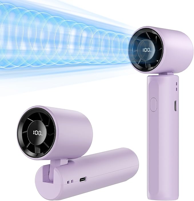 2026 Upgraded Portable Handheld Turbo Fan Personal fan 18000RPM Speed Adjustable, 3-IN-1 Rechargeable Fan with LED Display, Travel Essentials, Gifts for Women Men Outdoor Indoor (Purple)