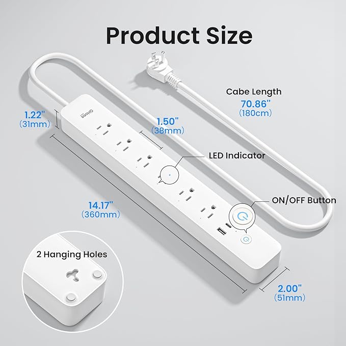 GHome Smart Power Strip, WiFi Surge Protector with 6 Individually Controlled Outlets, 3 USB Ports, Compatible with Alexa & Google Home