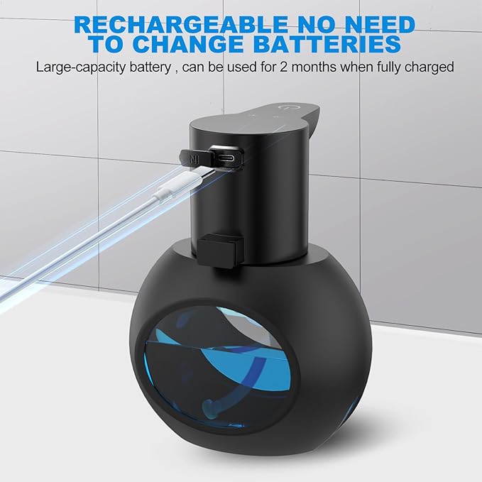 Automatic Foaming Soap Dispenser, 15oz/420ml Smart Hand Soap Dispensers, Touchless Wall Mount with 4-Level Adjustable, Rechargeable Foaming Hand Soap Dispenser for Bathroom Kitchen Office Black