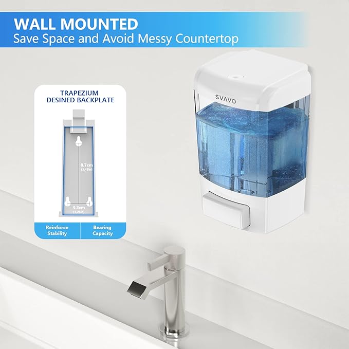 SVAVO Wall Mounted Soap Dispenser Kitchen Bathroom Manual Soap Dispenser Refillable Hand soap Dispenser for Liquid Contianers Shampoo Gel Chamber for Household Commerical 23.7oz (700ml) ABS