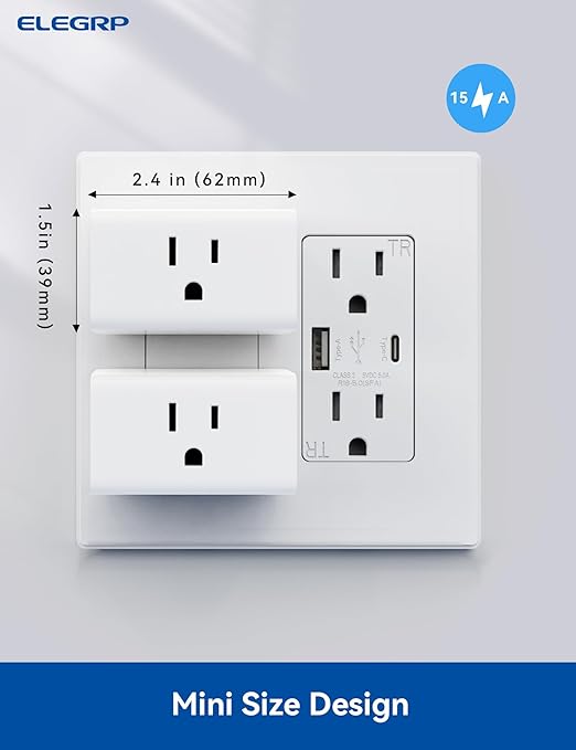 ELEGRP Matter Supported Mini Smart Plug, Smart Outlet 15A/1800W Max, Compatible with Apple Home, Siri, Alexa, Google Home, SmartThings, Compact Design, UL Certified, 2.4G Wi-Fi Only, White, 2 Pack