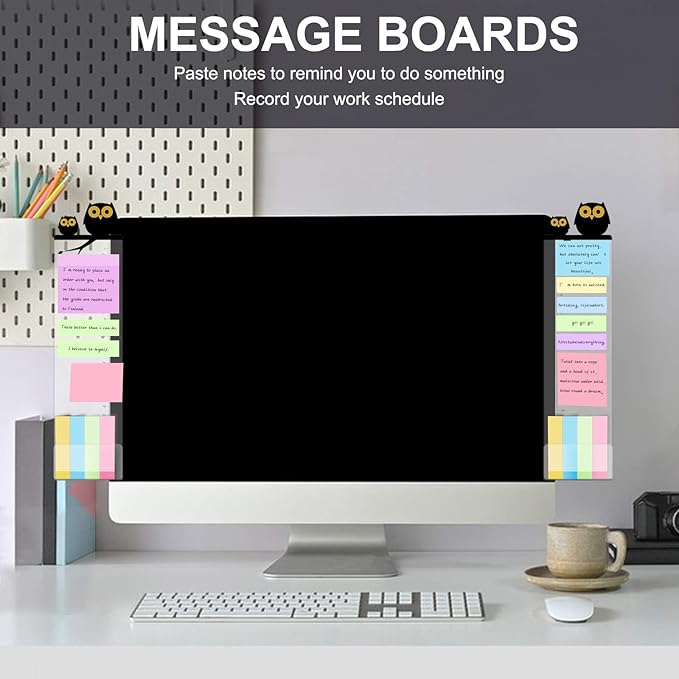 Office Desk Accessories 2pcs Multifunction Computer Monitor Memo Board - Office Supplies for Women Men Computer Sticky Note Holder Home Decor (Owls Monitor Memo Board)