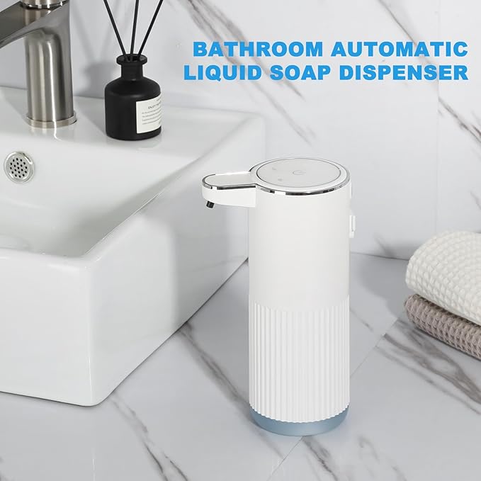 RYTOXILO Automatic Soap Dispenser, 2 Pack White Touchless Liquid Soap Dispenser for Bathroom, 13.5 Fl Oz Plastic Electric Auto Dish Soap Dispensers Wall Mount for Kithcen with Adjustable Volume