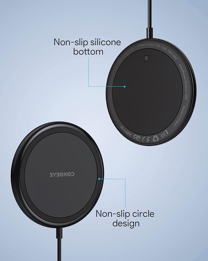 COKOEYE Wireless Charger, 15W Max Fast Wireless Charging Pad 2-Pack Compatible with iPhone 17/17 Air/17 Pro/17 Pro Max/16/15/14/13/12/Samsung S24/S24Ultra/S23Ultra/S22/S21,AirPods Pro2