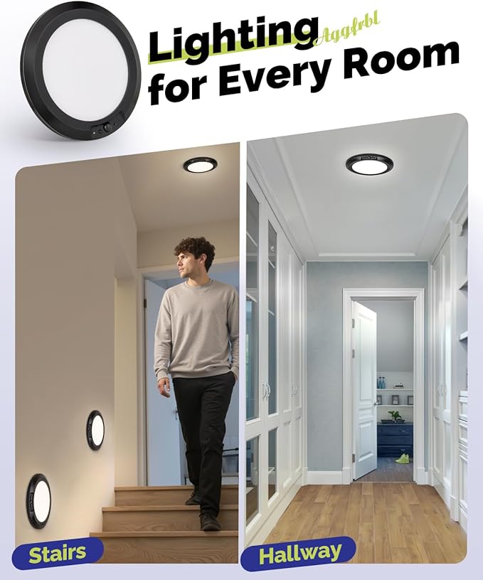 10,000mAh Rechargeable Ceiling Light with Remote, Wireless Waterproof Shower Lights 3000K/4000K/6000K, Battery Powered Light for Closet Battery Operated, Motion Sensor Lights No Wiring, Black