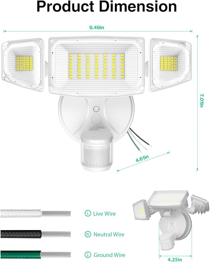 iMaihom 50W Motion Sensor Outdoor Lights, 5000LM Hardwired Motion Sensor Flood Light, Dusk to Dawn Outdoor Lighting, 6500K LED Security Light, IP65 Waterproof Motion Detector Lights for Outside, White