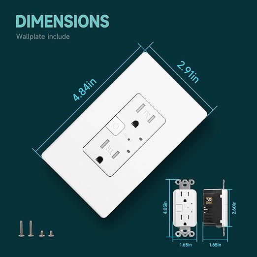 TOPELER Smart Wall Outlet with 2 Individually Controlled Ports, 15Amp TR Receptacle Control Appliances from Anywhere, 2.4 GHz WiFi Outlet Work with Alexa & Google Home, White, ETL & FCC Approval