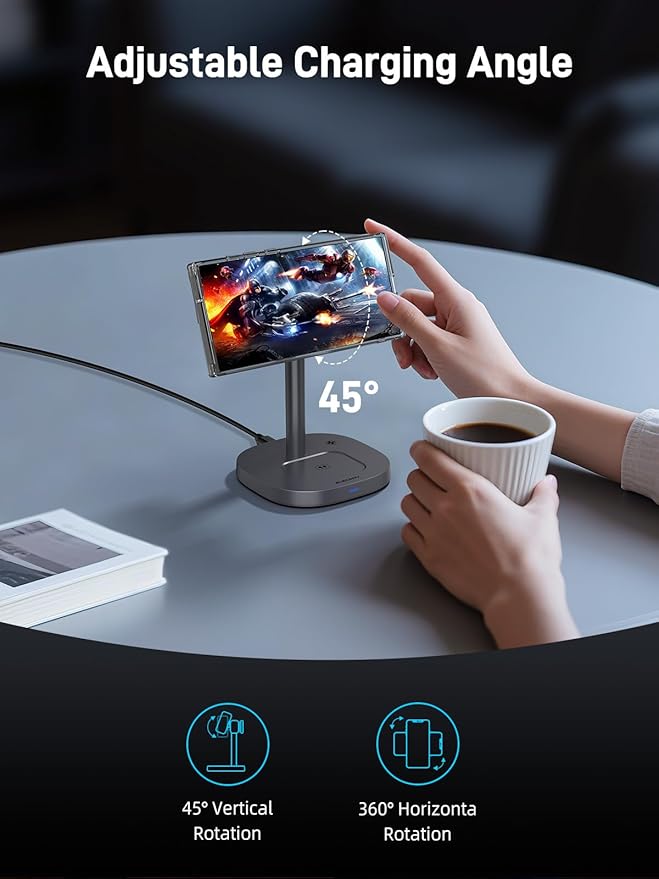 Magnetic Wireless Charger for Samsung, Qi2 Android Charging Station with TEC Cooling Fan, 3 in 1 Nightstand Organizer for Samsung Galaxy S26 Ultra, Galaxy Watch Ultra 8, Buds4 Pro