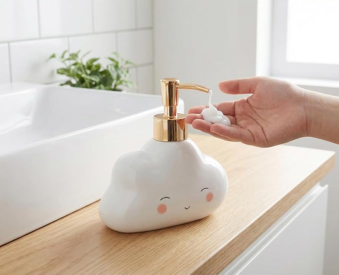 Cute Cloud Shape Soap/Hand Sanitizer Metal Pump Dispenser, Refillable for Bathroom Accessories, Gifts for Kids (White)