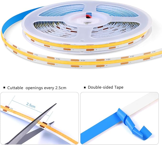 AIMENGTE Cabinet Light, LED Strip Lights, 6-in-1 12V COB Under Cabinet Lighting with Penetrable Touch Dimming, Energy-Efficient, for Wine Cabinets, Shoe Racks, Wardrobes, Kitchen Cabinets