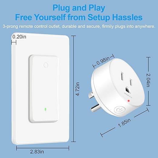 Remote Switch Outlet,GreenCyle Remote Control Outlet Plug with Switch,Wireless On/Off Light Switches Wall Mounted,15A/1500W,TUV List,No Wiring Needed,500ft RF Range,for Lamp,Fans,Household Appliances