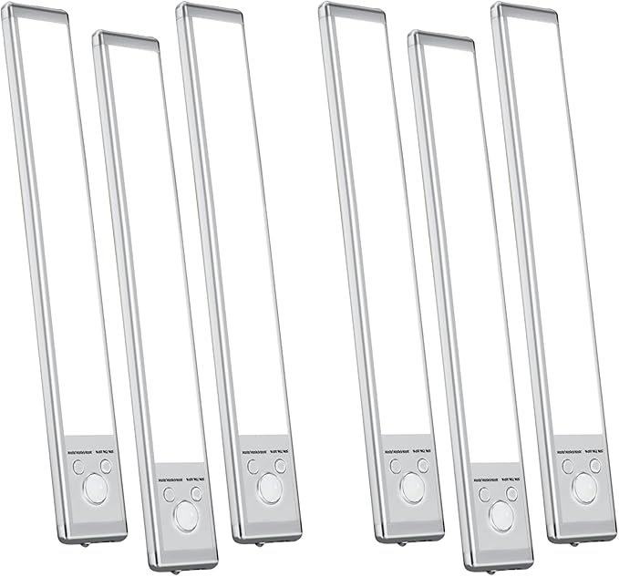 LUCK AROUND 6 Pack Under Cabinet Lighting, Motion Sensor Light, 10-Inch Rechargeable LED, Battery Powered White