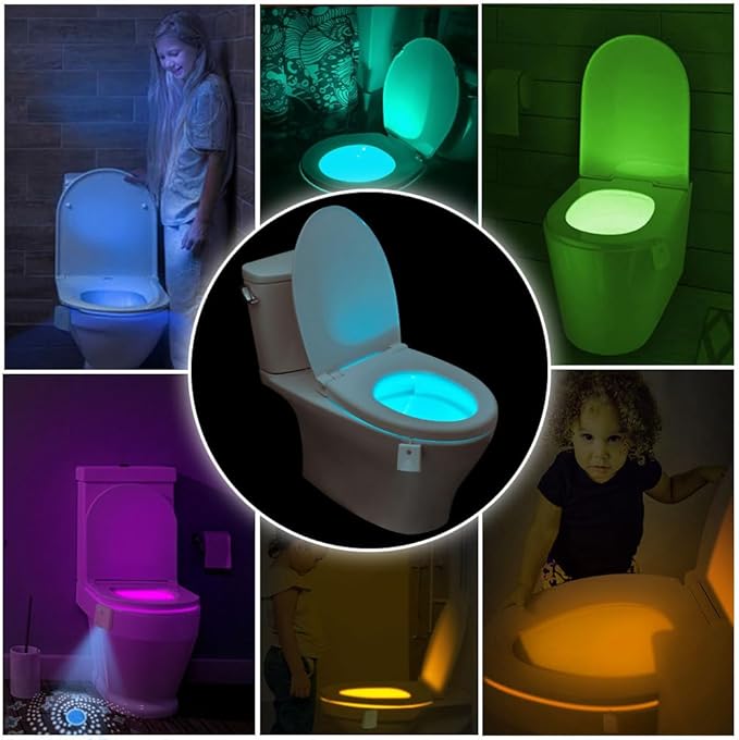 HOTUT Toilet Night Lights, 2PCS Motion Sensor with Star Projector, USB Rechargeable 16 Colors Changing LED Bowl Lights, Bathroom Accessories Decor, Funny Gift for Men, Women, Kids