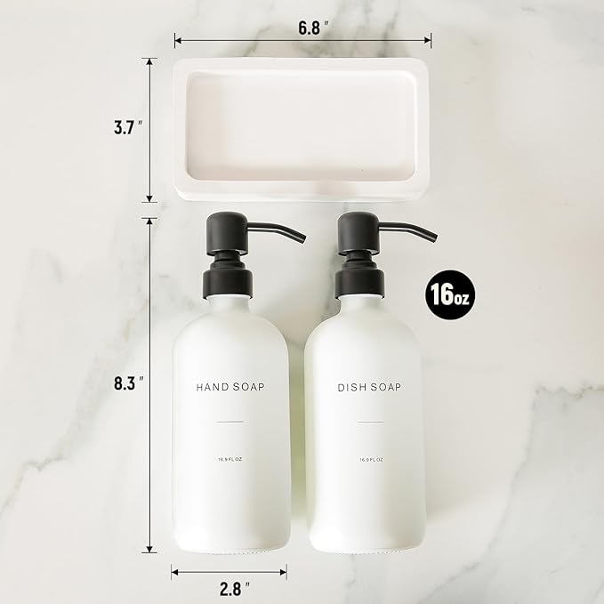Prus Waso Kitchen Soap Dispenser Set, White Soap Dispenser with Black Stainless Steel Pump, Perfect for Modern Kitchen Decor. (White)