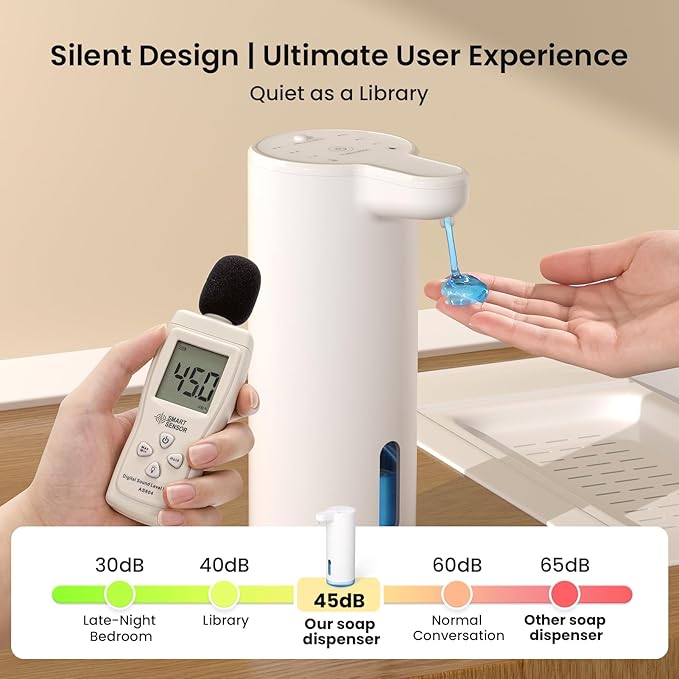 Seawah Automatic Soap Dispenser Touchless(Upgrade Auto & Manual Dual Modes), Quiet Design, IPX7, Adjustable Volume, Rechargeable, Thick & Thin Dish/Hand Soap Compatible for Bathroom & Kitchen