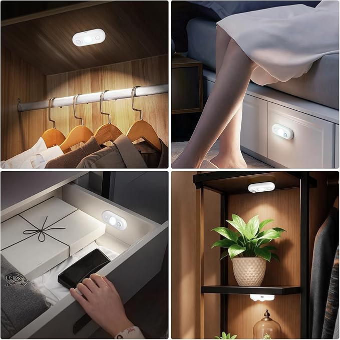 LED Motion Sensor Light Indoor, Magnetic Under Cabinet Lighting Daylight White, Dimmable Rechargeable Puck Lights for Closet, Kitchen, Stairs(6 Pack)