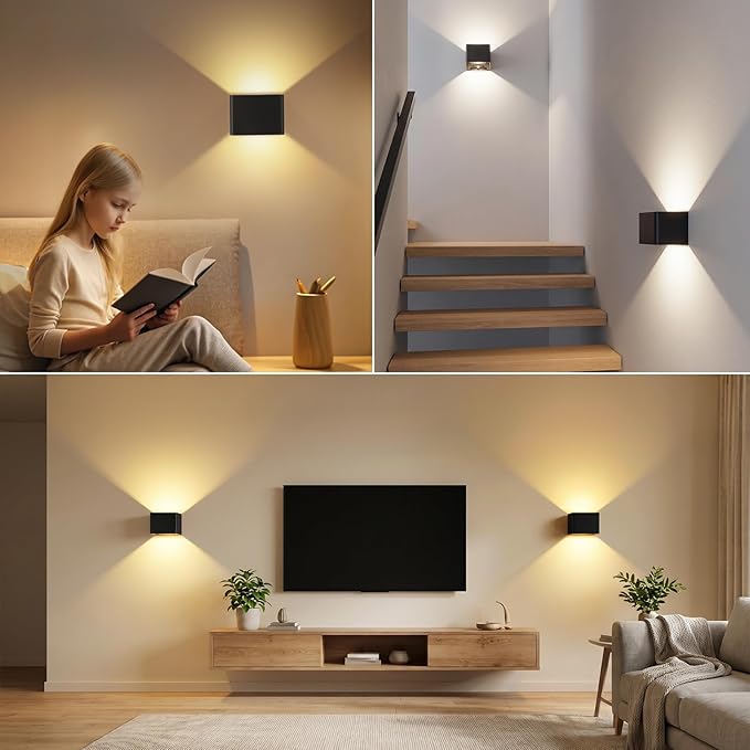 Yochoice 4-Pack Motion Sensor Wall Lights with Remote, 6000mAh Rechargeable Wall Sconce with 3 Color Temperatures & Touch Control, Dimmable LED Battery Powered Peel and Stick Sconces Indoor, Black