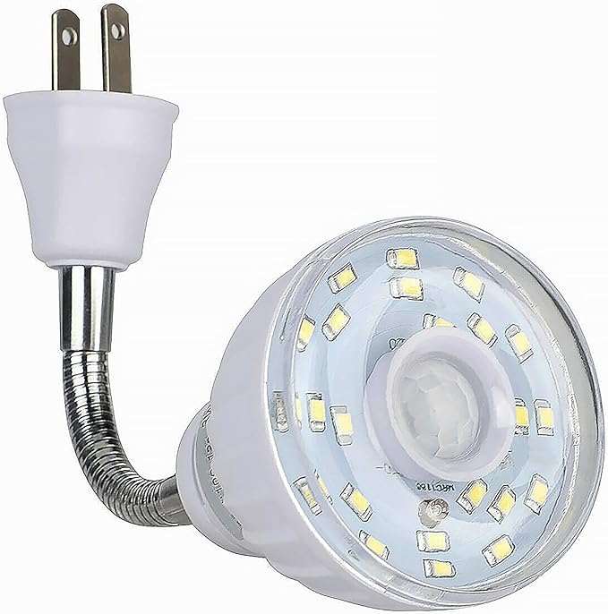 LED Motion-Activated Directional Rotating Flexible Sensor Dusk to Dawn Night Light AC Outlet Plug-in Wall Stair Lamp Indoor 360° Bedroom Hallway Stairway Garage Basement Corridor