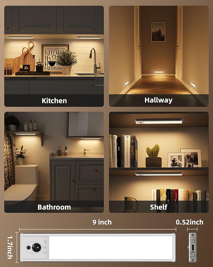 EZVALO Under Cabinet Lighting with Charging Station, Rechargeable Motion Sensor Light Indoor, Dimmable Closet Lights Wireless, 3000K, Motion Activated Under Counter Lights for Kitchen,Pantry(3 Pcs)
