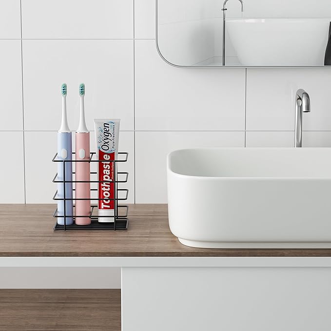 Shower Toothbrush Holder Wall Mounted, Adhesive Toothpaste Organizer for Bathroom Wall, Hanging Tooth Brush Holder Caddy with Drainage, Black RV Camper Bathroom Organizers and Storage