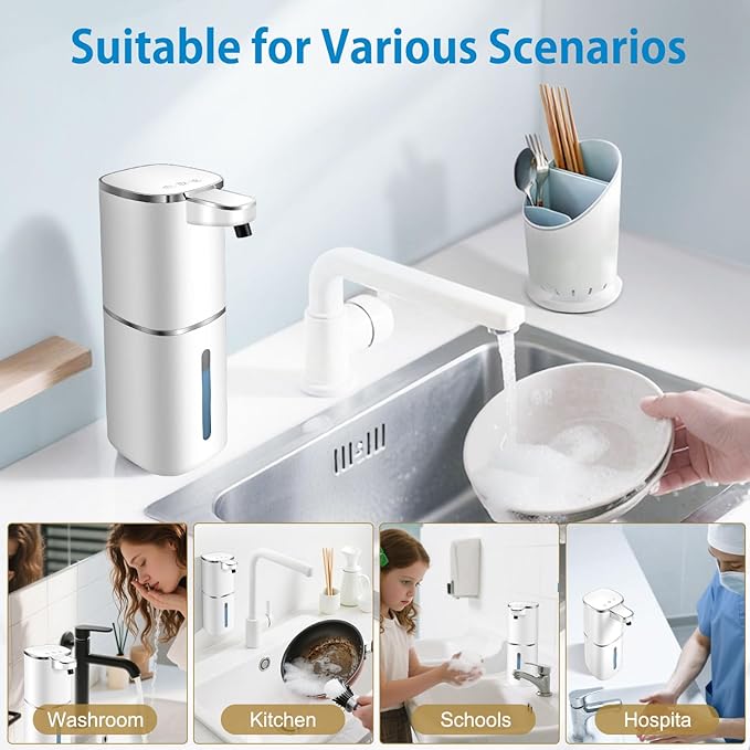 Automatic Liquid Soap Dispenser,Digital Display 9-Level Adjustable Touchless Smart Hand & Dish Soap Dispenser, USB Rechargeable, 13.5oz/400mL Wall Mounted for Bathroom Kitchen, Hotel, Restaurant