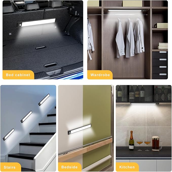 88 LED Motion Sensor Under Cabinet Lights, 3 Color Temps Indoor Dimmable Closet Light, Rechargeable Wireless Magnetic Strip Lights Night Light for Stairway, Drawers, Wardrobe(2 Pack, 12.7 inch)