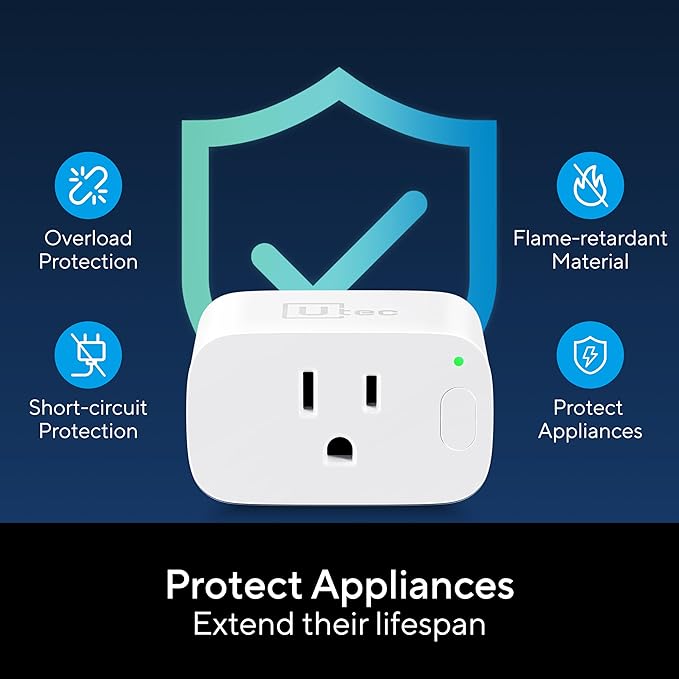 UTEC Smart Plug, Wi-Fi Mesh Outlet, 15A Ultra Efficient Smart Plug Compatible with Alexa, Google Home & IFTTT, No Hub Required, 2.4GHz Wi-Fi Only, Remote Control, ETL Certified, 2 Pack