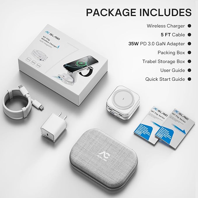 5-in-1 Wireless Charger for MagSafe, AC ISLAND Portable Travel Charging Station, 35W Max Qi2 Fast Foldable Magnetic Stand, Evolved for iPhone 17-12 Series, Apple Watch, AirPods (with 35W Adapter)