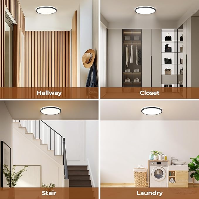 Matane Motion Sensor LED Ceiling Light with Remote, 12 Inch Wired Flush Mount Light 3000K 4000K 5000K, 2400LM Dimmable Motion Sensor Light Indoor for Closet Hallway Laundry Stairs Black New Version