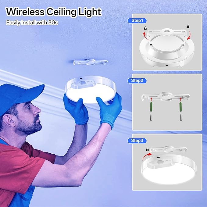 Homelist 2 Pack Rechargeable RGB Shower Light with Remote, Battery Operated Ceiling Light No Wiring - 10 Colors Changing for Shower Bathroom, Bedroom, Livingroom
