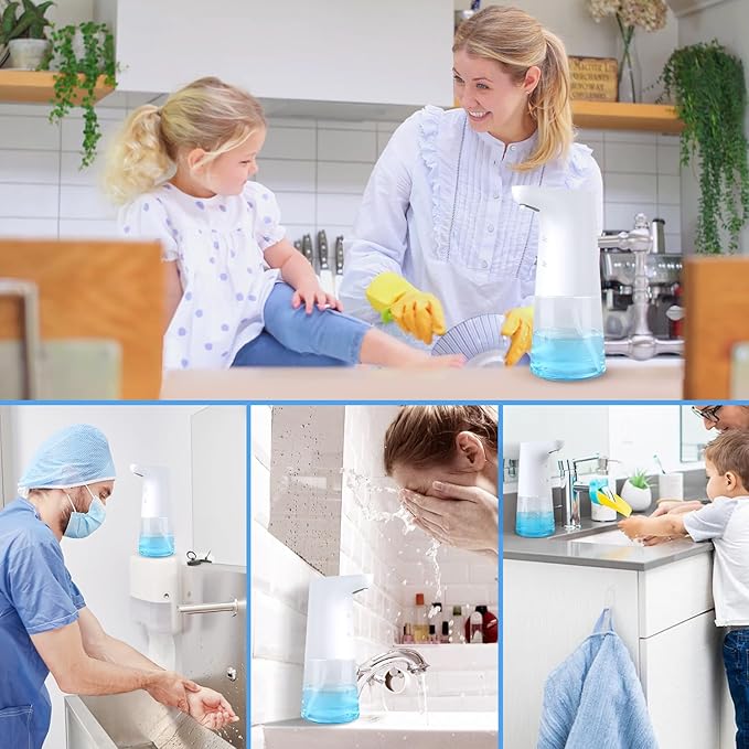 Automatic Foaming Soap Dispenser: LAOPAO Touchless Hand Soap Dispenser for Kids Type-C Rechargeable Sensor Pump Waterproof Foam Dispenser for Bathroom Kitchen School Xmas Gift, 13oz