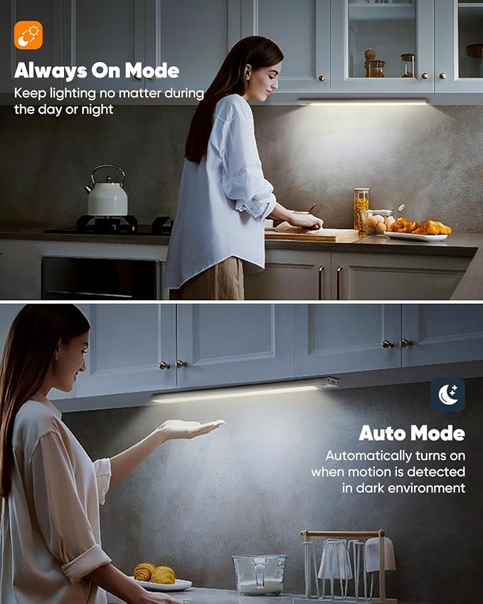 14in Under Cabinet Lighting, Upgraded 3200mAh Rechargeable Under Cabinet Lights Wireless, LED Motion Sensor Light Indoor Closet Lights Under-Counter Light Fixtures for Kitchen, Pantry, 2-Pack