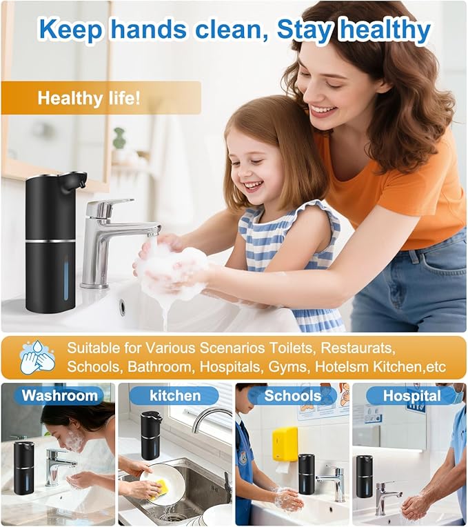 Automatic Foaming Soap Dispenser with Digital Display, 6-Level Foam Adjustable, Rechargeable, 12.8oz/ 380ml Wall Mounted Touchless Hands Free Auto Dispenser for Kitchen, Bathroom, Hotel, Restaurant