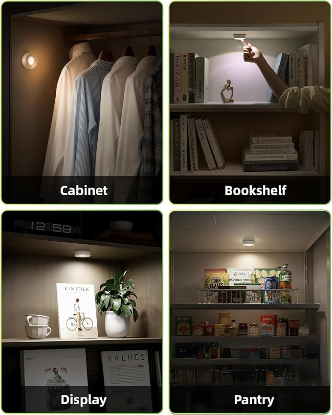 EZVALO LED Puck Lights, 50Lumens, Touch Light, 2.5'' Mini Tap Light, Rechargeable Stick On Tap Lamp, 3 Color Temps, Under Cabinet Lights Wireless, Ideal for Kitchen,Closet,Pantry,Camper(4 Pack)