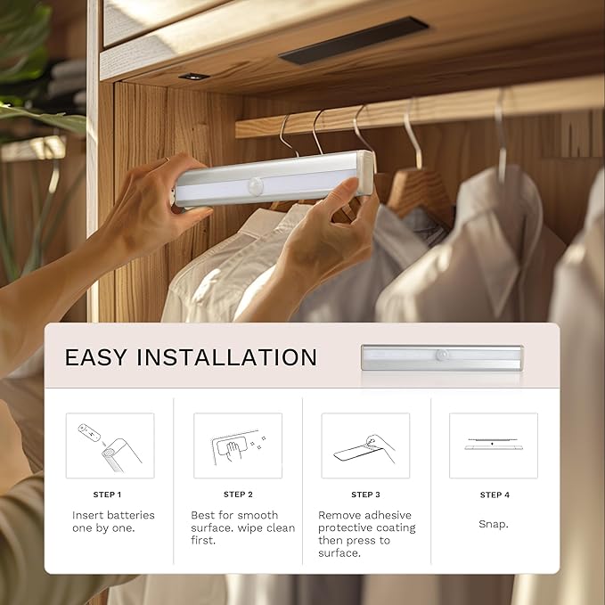 6 Pack Motion Sensor Lights, 10 LED Closet Battery Operated Lights, Stick-On Anywhere Magnetic Night Light Bar, Led Safe Light Indoor for Closet Stairs Wardrobe Under Cabinet