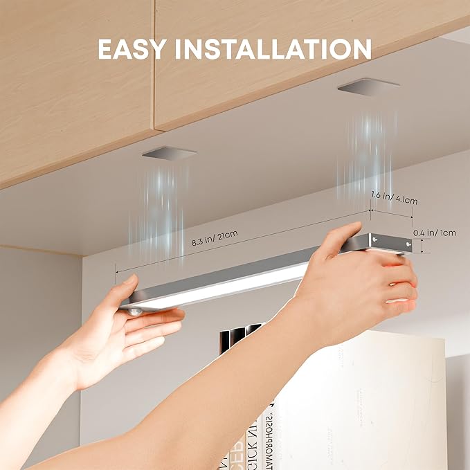 LROLTEF Under Cabinet Lighting Wireless, 2 Pack 8.3 inch 1500mAh 6500K Dimmable Motion Sensor Light Indoor, Rechargeable LED Under Counter Lights for Kitchen, Shelf, Stairs, Closet