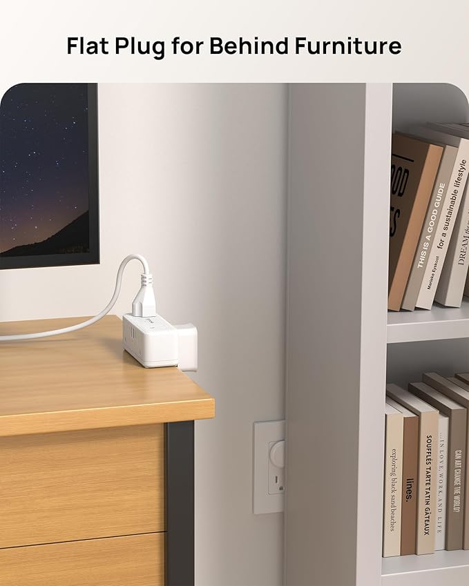 TROND Small Footprint Desk Clamp Power Strip USB C PD 20W, Flat Plug Extension Cord 10ft, 3 Sided 6 Outlets, 4 USB, 900J Surge Protection, Fit 2.16" Tabletop Edge, Home Office Desk Accessories, White