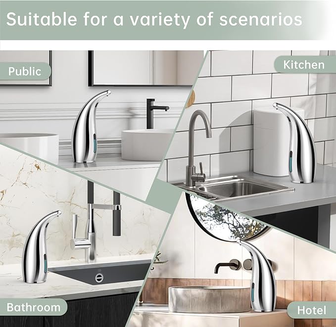 Automatic Soap Dispenser Touchless,300ML Hand & Dish Countertop Electric Liquid Rechargeable Dispenser with Sensor,Modern 4 Gear Adjustable Waterproof Kitchen Auto Soap Pump(Silver)